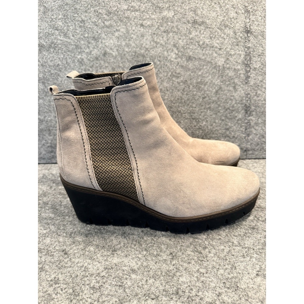 Gabor Womens Tan Suede Side Zip Wedge Ankle Boots Booties sz US 9.5